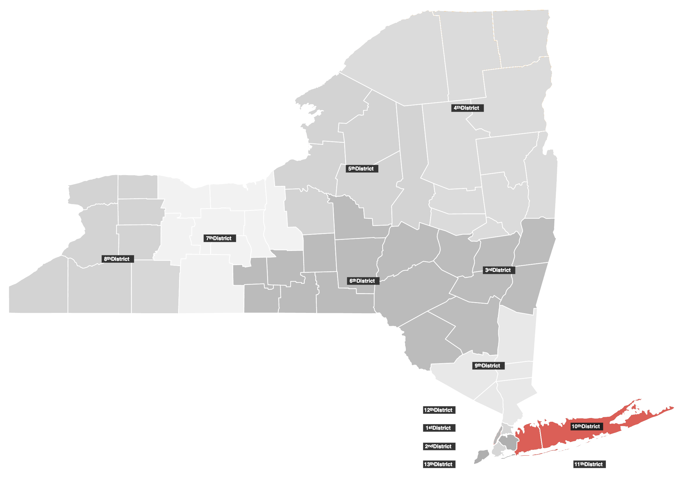 Map of New York State's 10th Judicial District