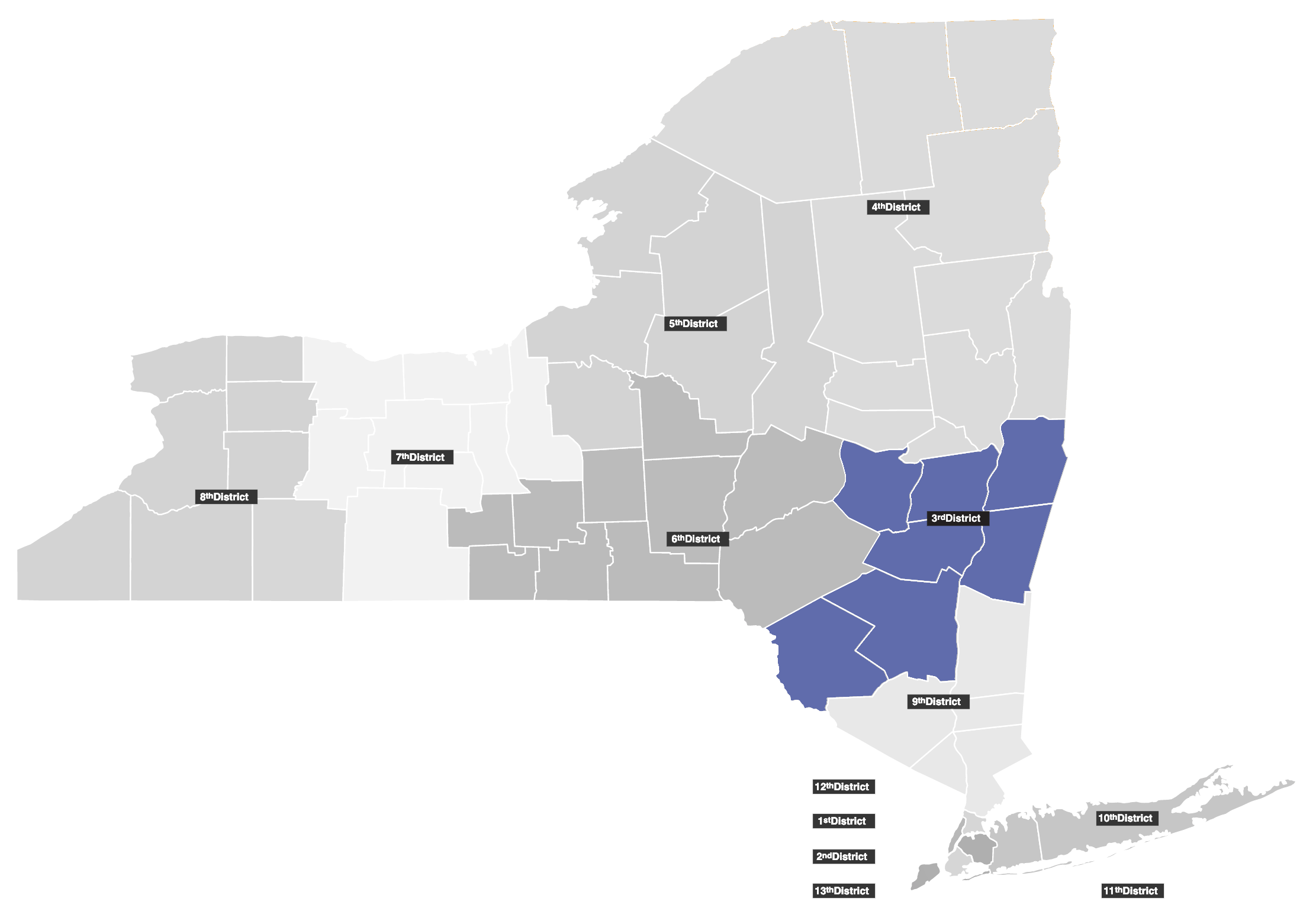 Map of New York State's 3rd Judicial District