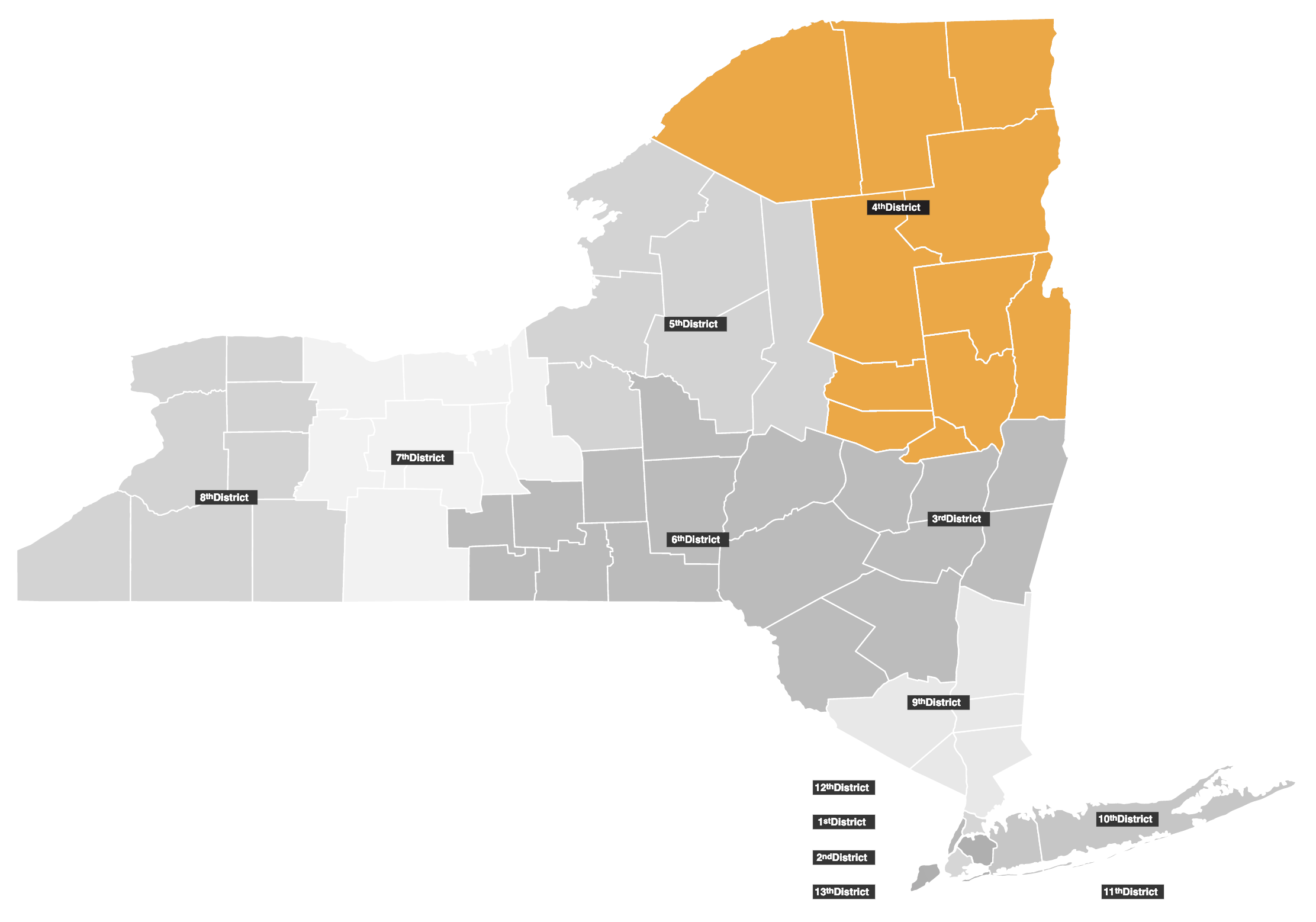 Map of New York State's 4th Judicial District
